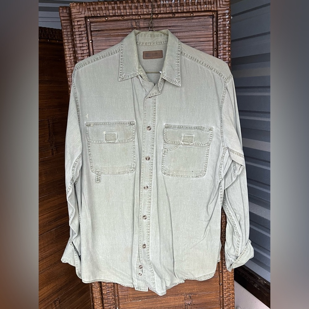 90s Faded Glory Heavy Long Sleeve Button Up Medium Gray